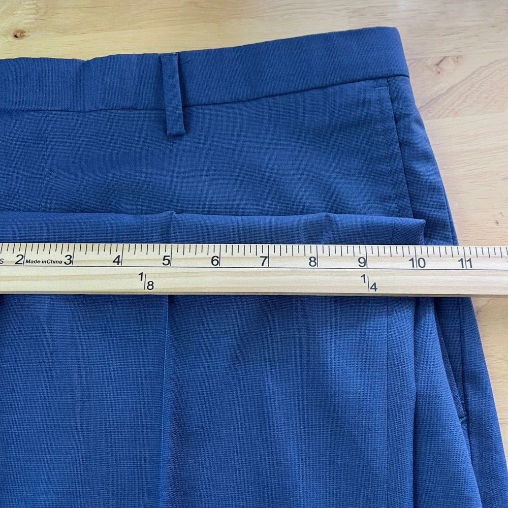 Banana Republic Mens 38x32 Slim Fit WOOL Navy Blue Plaid Stretch‎ Dress Pants